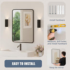 Black Bathroom Mirror for Over Sink - 22×30 Rectangle Bathroom Vanity Mirror Wall Mounted with Matte Aluminum Frame & Rounded Corners, Shatterproof Tempered-Glass, Horizontal/Vertical