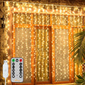 Ollny Curtain Lights 6.6x6.6ft, 200 LED String Lights with Remote 8 Modes Dimmable Timer, USB Power Fairy Light for Bedroom Backdrop Indoor Wall Window Christmas Decorations, Warm White