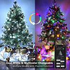 BrizLabs Smart Christmas String Lights, 115ft 300 LED Cool White & Multicolor Color Changing Christmas Lights with App & Voice Control, Dimmable Music Sync Xmas Tree Light for Indoor Outdoor Decor