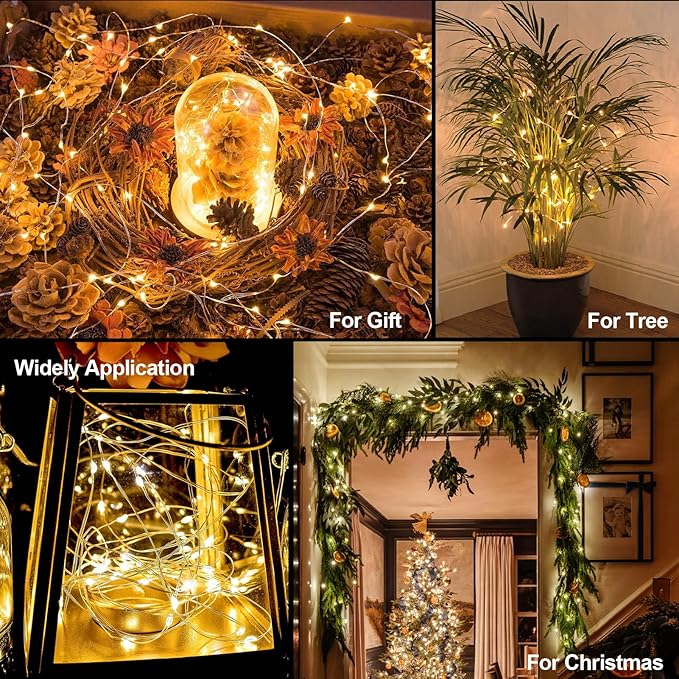 Fairy Lights Battery Operated 16.4Ft 50 LED Silver Copper Wire Twinkle Lights with 2 Lighting Modes for Christmas Bedroom Wedding Dorm Party Holiday Yard Decoration (Warm White)