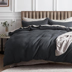 Bedsure Cotton Duvet Cover Set - 100% Cotton Waffle Weave Charcoal Duvet Cover California King Size, GentleSoft™ and Breathable Cal King Bedding Set for All Season, 3 Pieces, 104"x98"