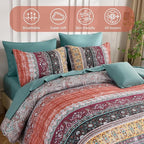 Cottolester Boho Full Comforter Set 8 Pieces,Orange and Green Bohemian Striped Bed in a Bag, Paisley Soft Microfiber Bedding Comforter Set