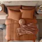 Monbix Queen Comforter Set - 7 Pieces Burnt Orange Bed in a Bag Queen Bedding Sets with Comforters, All Seasons Fall Comforter Bed Set with Sheets,Pillowcases & Shams