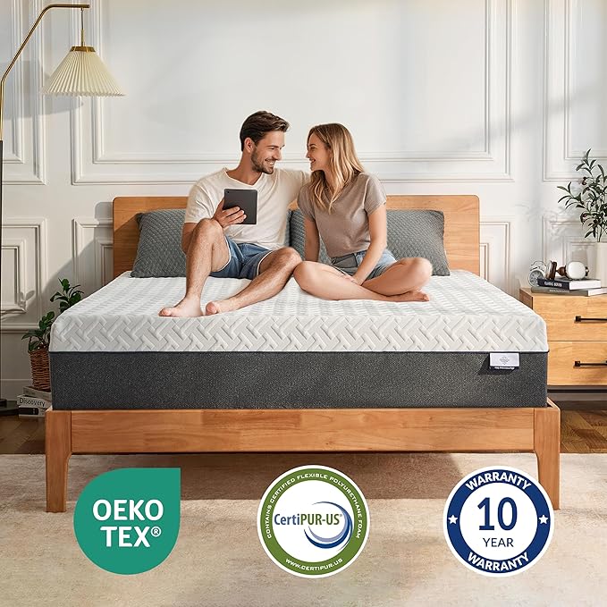 10 Inch Green Tea Memory Foam Mattress, Full Size Mattress in a Box, Gel Infused Foam for Pressure Relief and Cool Sleep, CertiPUR-US Certified, Medium Firm