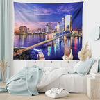 Ambesonne Urban Tapestry, Jacksonville Florida Architecture Business District Cityscape Evening Scene, Wide Wall Hanging for Bedroom Living Room Dorm, 60" X 40", Violet Blue Peach
