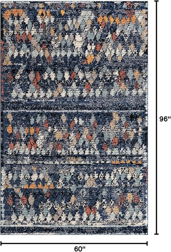 Rugs.com Morocco Collection Rug – 5' x 8' Navy Blue High-Pile Rug Perfect for Living Rooms, Large Dining Rooms, Open Floorplans