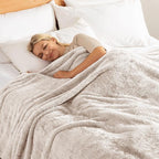 Exclusivo Mezcla Plush Fuzzy Fleece Bed Blanket Queen Size, Super Soft, Fluffy and Warm Blankets Suitable for All Seasons (Beige, 90x90 Inches)