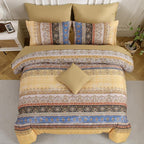 Boho Queen Comforter Set 8 Pieces, Yellow Bohemian Striped Bed in a Bag, Paisley Soft Microfiber Bedding Comforter Set