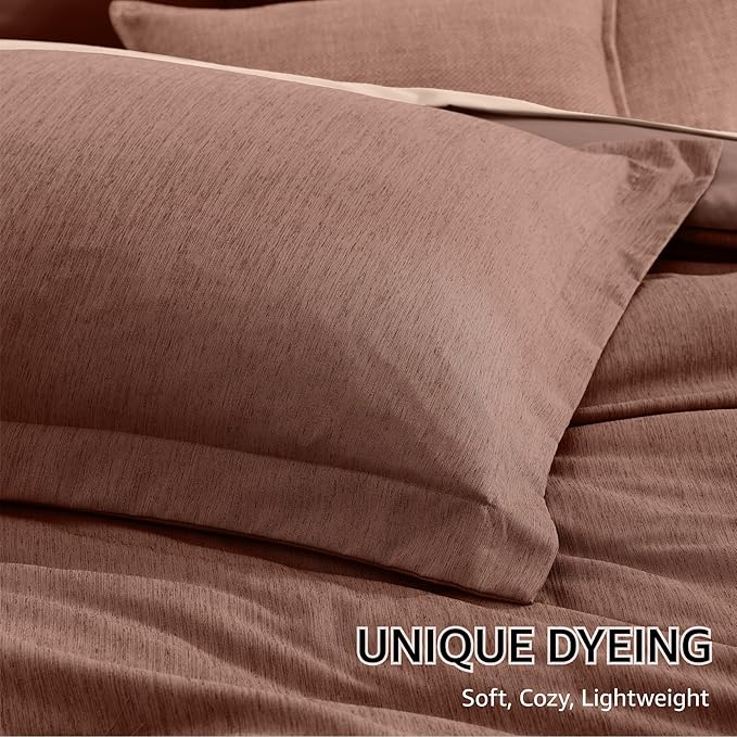 Monbix Queen Comforter Set - 7 Pieces Cationic Dyeing Terracotta Bed in a Bag Queen Bedding Sets with Comforter, Sheets, Pillowcases & Shams, Reversible Bedding Comforters Sets