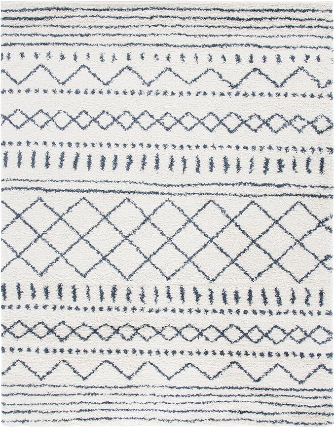 SAFAVIEH Arizona Shag Collection Area Rug - 11' x 15', Ivory & Slate, Non-Shedding & Easy Cleaning, Plush Thick Pile, Ideal for Living Room, Bedroom, Dining Space (ASG741M)