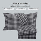 RUVANTI Flannel Sheets King Size - 100% Cotton Brushed King Size Sheets Set - Deep Pockets 16 Inches Bed Sheets - All Seasons Breathable & Extra Soft - Warm & Cozy, 4 Piece, Grey Plaid