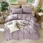MooMee Bedding Duvet Cover Set 100% Washed Cotton Linen Like Textured Breathable Durable Soft Comfy (Solid Taro Purple, Palatial King/Oversized King 120"x98")