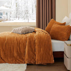 BEDELITE Fleece Twin Comforter Set -Super Soft & Warm Fluffy Rust Orange Bedding, Luxury Fuzzy Heavy Bed Set for Winter with 1 Pillow case