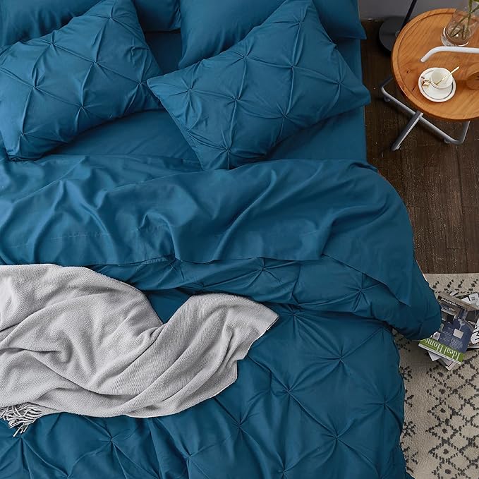 Bedsure California King Comforter Set Teal - Bed in a Bag Cal King Bedding Set 7 Pieces, GentleSoft™ Pintuck Bed Set Gift for Family, Pinch Pleat Teal Comforter with Sheets, Pillowcases & Shams