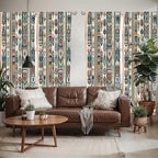 Ambesonne Ethnic Window Curtains Pack of 2, Folkloric Style Floral Ornaments with Bohemian Oriental Motifs as Stripes, Lightweight Set with Rod Pocket, 4 Panels of - 28" x 95", Teal Coral and Orange