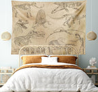 Lunarable Dinosaur Tapestry King Size, Hand Drawn Style Skeletons Bones from Medieval Times Archeology Theme, Wall Hanging Bedspread Bed Cover Wall Decor, King Size, Sand Brown Army Green