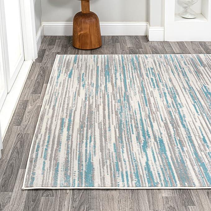 JONATHAN Y Speer Abstract Linear Stripe Gray/Blue Indoor Area Rug, 3x5, Contemporary, Rustic, Easy-Cleaning for Living Room, Bedroom, Kitchen, Pet Friendly, Non-Shedding (LUX106A-3)