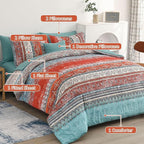 Cottolester Boho King Size Comforter Set 8 Pieces,Terracotta Comforter Bohemian Striped Bed in A Bag, Soft Microfiber Bedding Set for All Seasons