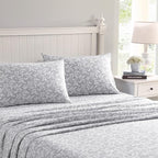 Laura Ashley - Flannel Sheets Twin Size, Anti-Pilling & Wrinkle Resistant Cotton, Touchably Soft for All-Season Comfort - Bed Sheets with Matching Pillowcase & Fitted Sheet (Crestwood Pastel Grey)