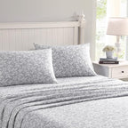 Laura Ashley - Flannel Sheets Full Size, Anti-Pilling & Wrinkle Resistant Cotton, Touchably Soft for All-Season Comfort - Bed Sheets with Matching Pillowcases & Fitted Sheet (Crestwood Pastel Grey)