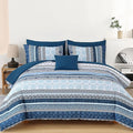 Cottolester Boho Comforter Set California King Size,8 Pieces Navy Blue Bohemian Striped Bed in a Bag,Paisley Soft Microfiber Bedding Comforter Set