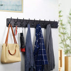WEBI Wall Mounted Coat Rack, 16" Hole to Hole, Large Hanger Hook Rack, 5 Hooks for Hanging Coats, Hats, Jacket, Clothes, Entryway, Black, 2 Packs