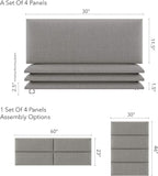 Vänt Upholstered Wall Panels - Queen/Full Size Wall Mounted Headboards - Weave Moondust Grey - Set of 4 Panels (Each Individual Panel 30"x11.5")