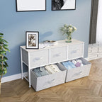 YITAHOME Wide Chest of Drawers, Dresser with 5 Drawers, Light Grey Fabric Storage Tower, Dresser for Bedroom with 5 Drawers, Living Room, Closets - Sturdy Steel Frame, Wooden Top