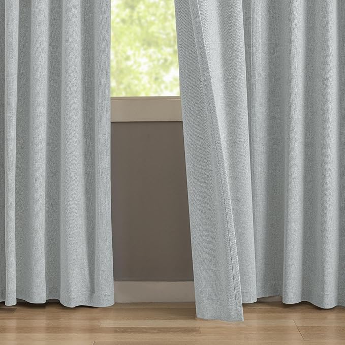 KangBang Pinch Pleat 90 Inch Blackout Curtains for Bedroom, Linen Woven Textured Pleated Drapes 2 Panels Set for Living Room Office, Sun Blocking Neutral Window Treatments,42x90 Inch, Fog Grey