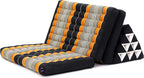 Leewadee Comfortable Japanese Floor Mattress - Thai Floor Bed with Triangle Cushion - Futon Mattress - XL Extra Wide Thai Massage Mat, 67 x 31 inches, Black Orange, Kapok Filling