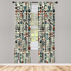 Ambesonne Leafy Art Window Curtains Pack of 2, Scandinavian Leaves Pattern with Geometric Roundy Modern Boho Print, Lightweight Set with Rod Pocket, 4 Panels of - 28" x 63", Pale Green Redwood Teal