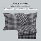 RUVANTI Flannel Sheets Split King Size - 100% Cotton Brushed Split King Bed Sheets Set, Deep Pockets 16 Inches, All Seasons Breathable & Extra Soft, Warm & Cozy, 5 Piece, Grey Plaid