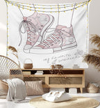 Lunarable Cartoon Tapestry, Shoes with Floral Pattern Teenage Girls Sneakers Flowers Birds Retro Urban, Wall Hanging for Bedroom Living Room Dorm Decor, 60" X 80", Rose White