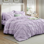 Bedsure California King Comforter Set Light Purple - Bed in a Bag Cal King Bedding Set 7 Pieces, GentleSoft™ Pintuck Bed Set Gift for Family, Pinch Pleat Comforter with Sheets, Pillowcases & Shams