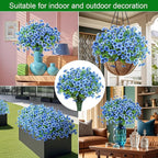 Ouddy Decor 24 Bundles Artificial Flowers for Outdoors Fake Silk Flowers UV Resistant Faux Plastic Plants for Spring Summer Garden Porch Window Box Table Vase Home Indoor Outdoor Decoration, Blue