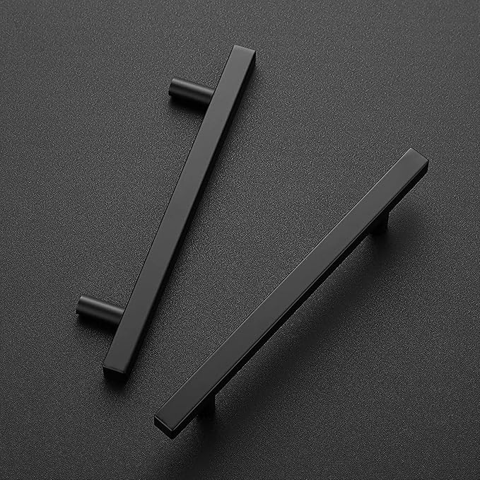 Ravinte Black Cabinet Handles 5 Pack 5 inch Matte Black Square Cabinet Pulls Kitchen Hardware Modern Pulls 7-3/8 inch Overall Length Kitchen Drawer Handles