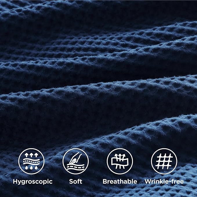 Bedsure Cotton Duvet Cover Set - 100% Cotton Waffle Weave Navy Duvet Cover California King, GentleSoft™ and Breathable Cal King Bedding Set for All Season, 3 Pieces, 104"x98"