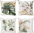 Ambesonne Vintage Tropical Throw Pillow Cushion Case Pack of 4, Retro Botanical Summer Vibes Monstera Leaf Orchid Flowers, Modern Accent Double-Sided Digital Printing, 20", Laurel Green Ginger Blush