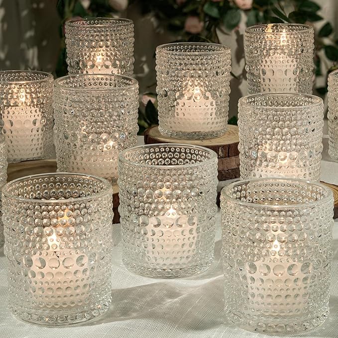 6 Pack Large Votive Candle Holders 2.7 * 3.5in, Clear DIY Wax Tea Light Candle Holder for Votives, Tealights & Pillar, Glass Candle Holders for Table Centerpiece Wedding
