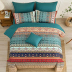 Cottolester Boho Full Size Comforter Set 8 Pieces,Green and Brown Bohemian Striped Bed in a Bag,Floral Soft Microfiber Bedding Comforter Set