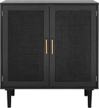 Finnhomy Sideboard Buffet Kitchen Storage Cabinet with Black Painted Rattan Decorated Doors, Dining Room, Hallway, Cupboard Console Table, Liquor/Accent Cabinet, 31.5X 15.8X 34.6 Inches, Black