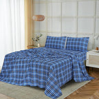 RUVANTI Flannel Sheets Twin Size - 100% Cotton Double Brushed Twin Sheets Set, Deep Pockets 16 Inches, All Seasons Breathable & Extra Soft Bed Sheets, Warm & Cozy, 3 Piece, Blue Plaid