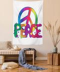 Ambesonne Groovy Tapestry, Peace Text Sign Letters Seventies Musical Historic Revolution Equality Illustration, Wall Hanging for Bedroom Living Room Dorm Decor, 40" X 60", Pink Blue