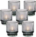 Kate Aspen Ribbed Glass Candle Holder Smoke Gray Tealight Holders for Home, Kitchen, Room or Living Room Decor - Vintage Tea Light Votive Accent for Table or Shelf Styling (Pack of 36)