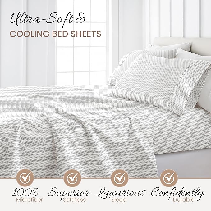 Linen Market Double-Brushed Patterned Microfiber Queen Sheet Set 4 Piece – Oeko-TEX Certified Ultra Soft & Wrinkle-Free - 16" Deep Pocket Sheets - Easy Care Queen Size - Stippled Gray