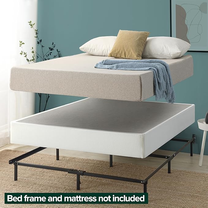 ZINUS 7.5 Inch Box Spring with Cover, No Assembly Mattress Foundation, Sturdy Metal Structure, Queen, White