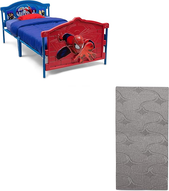 Delta Children Plastic 3D-Footboard Twin Bed, Marvel Spider-Man Snooze 6 inch Memory Foam Twin Mattress (Bundle)