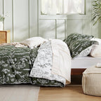 Bedsure Full Comforter Set - Dark Olive Green Bed Set, 3 Pieces Cute Floral Bedding, 1 Soft Reversible Botanical Flowers Comforter and 2 Pillow Shams