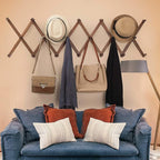WEBI Accordion Wall Hanger,Expandable Wooden Coat Rack Wall Mounted,Accordion Hat Rack for Wall,Accordion Hook Rack for Hats,Caps,20 Peg Hooks,Walnut Color