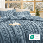 Bedsure Tufted Boho Comforter Set Full Size - Grayish Blue Boho Bed Set, GentleSoft™ 3 Pieces Farmhouse Shabby Chic Embroidery Bedding, Gifts for Woman, Soft Jacquard Full Comforter for All Seasons